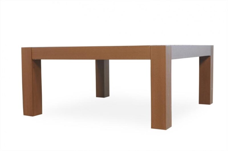 A simple, modern wooden table with clean lines, featuring a rectangular top and four sturdy legs, designed to insert easily into any fireplace setting, isolated on a white background.