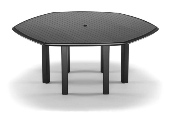 An oval-shaped black table with a slatted top and four legs, isolated on a white background near a fireplace insert.