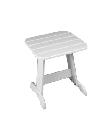 A small, simple white plastic stool with a slatted top and an a-frame leg design isolated on a plain insert background.