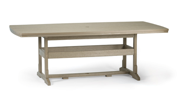 A wooden rectangular picnic table with two attached benches, displayed on a white background. The table features a sturdy design with a slatted top and an inserted shelf beneath.
