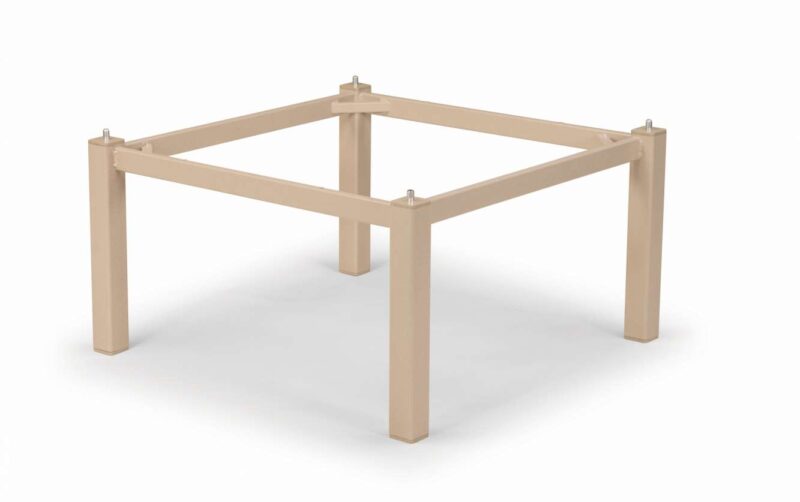 A simple 3D rendering of a basic four-legged table frame without a tabletop, displayed against a plain white background. The frame is beige in color and includes an insert for a potential fireplace feature.