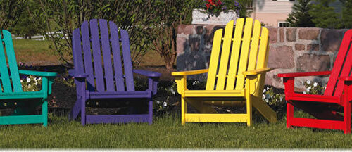 closeup of Adirondack Chair Shoreline collection by Breezesta with a variety of color options outdoors