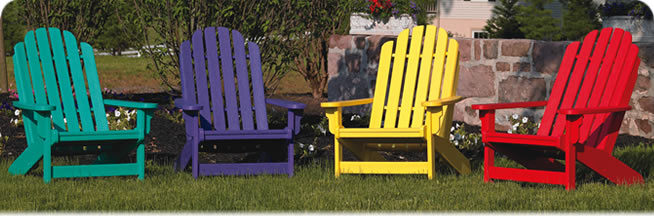 closeup of Adirondack Chair Shoreline collection by Breezesta with a variety of color options outdoors