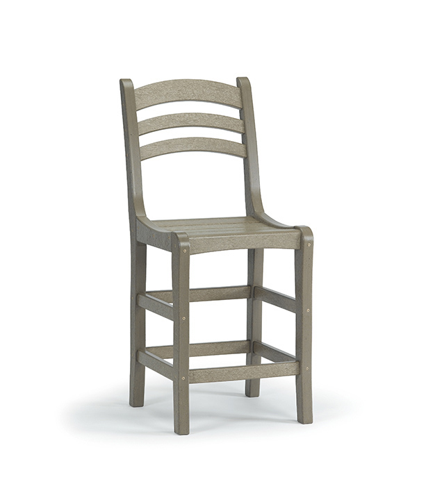 An Avanti beige highback plastic chair with a tall, straight back and horizontal slats, standing on a plain white background.