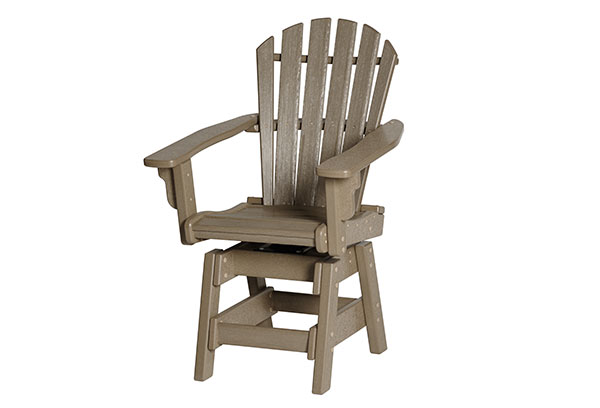 A beige adirondack chair with a tall back and wide armrests, designed for comfort and style beside a fire pit, isolated on a white background.