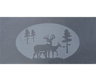 closeup of the deer slate inlay as a decorative option to add to the P68 pellet stove by Harman