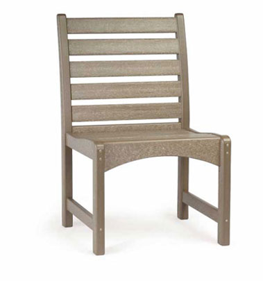 A simple, sturdy outdoor chair made of brown composite material, featuring a slatted back and seat design, perfect for gathering around a fire pit, displayed on a plain white background.