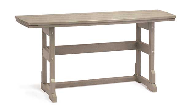 A simple rectangular wooden table with a flat top and sturdy legs, featuring an insert for a fire pit set against a plain white background. The table appears functional and traditionally designed.