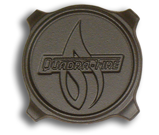 sample medal of the Quadra-Fire Classic Black cast iron trim option against a white background